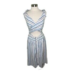 Free People Dress Kansas City Girl Midi Cream Blue Striped Costal Sleeveless  8